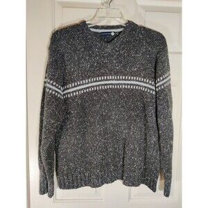 Vintage 80s Michael Gerald Sweater Gray Stripe Knit Acrylic Size XL Korea